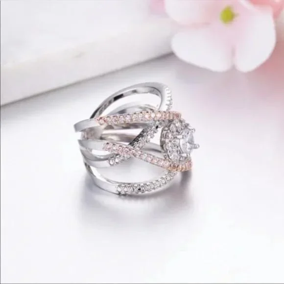 NEW 925 SILVER&ROSE GOLD DIAMOND CROSS RING - Picture 5 of 5